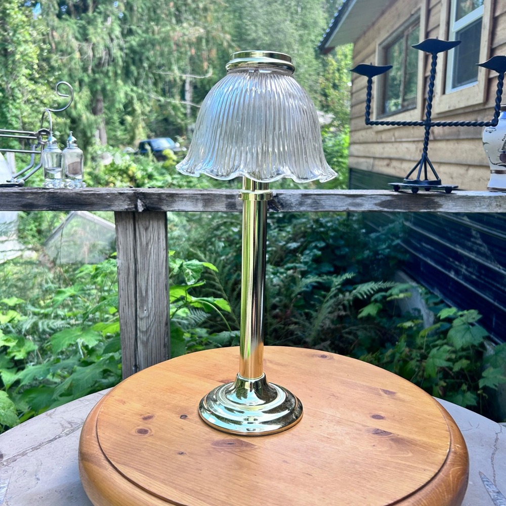 Vintage Gaslight Candle Lamp Gold Brass Ribbed Glass Tulip Shade PartyLite
